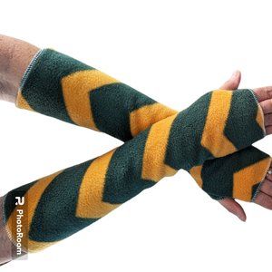 Green Gold Chevron Fleece Arm Warmers Texting Gloves Winter Fall Women's Men's